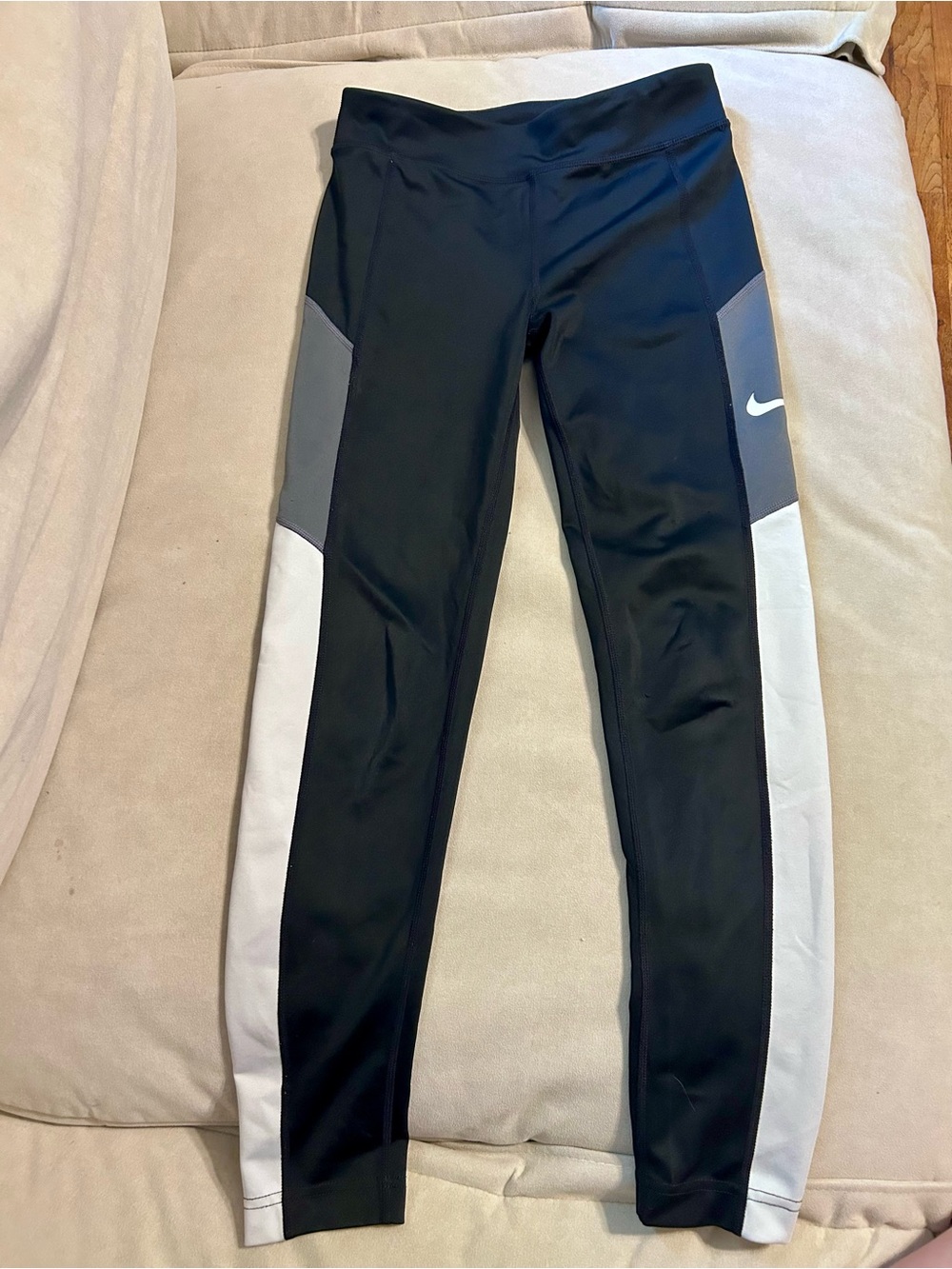 Nike Black Leggings with Gray and White Side Panels